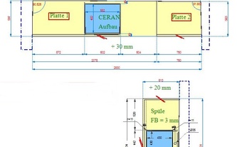 CAD Zeichnung der drei Schiefer Arbeitsplatten