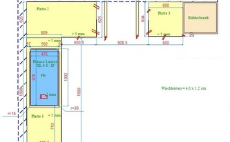 CAD Zeichnung der Silestone Arbeitsplatten und Wischleisten Gris Expo