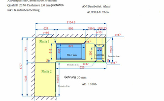 Caesarstone Arbeitsplatten - Produktionsplan Nr. 1