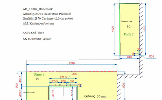 Arbeitsplatten Projekte; Caesarstone Küche - Produktionsplan Nr. 2