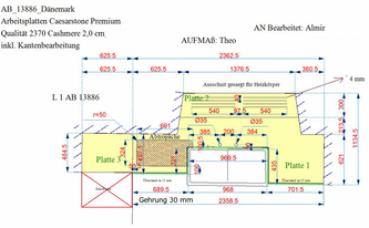 Arbeitsplatten Projekte; Caesarstone Küche - Produktionsplan Nr. 3