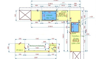 CAD Zeichnung der Marinace Gold Granit Arbeitsplatten