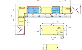 CAD Zeichnung der fünf Dekton Arbeitsplatten