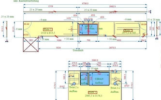 CAD Zeichnung der Granit Arbeitsplatten und Wischleisten Padang Dunkelgrau TG 36