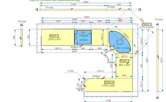 CAD Zeichnung der Gris Expo Arbeitsplatten