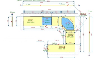 CAD Zeichnung der Gris Expo Arbeitsplatten
