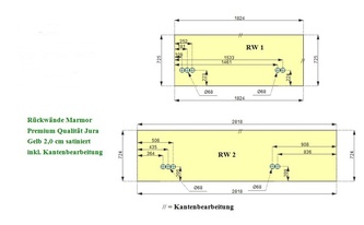 CAD Zeichnung der zwei Naturstein Rückwände