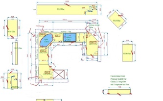 CAD Zeichnung der Granit Arbeitsplatten und Fensterbank und Glasrückwände