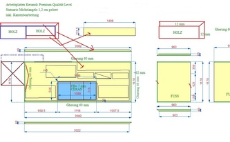 Zeichnung der Level Keramik Arbeitsplatte und Seitenwangen