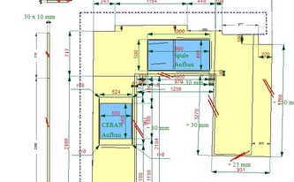 CAD Zeichnung der Granit Arbeitsplatten, Seienwange und Wischleisten