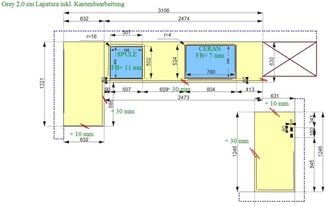 CAD Zeichnung der drei Granit Arbeitsplatten