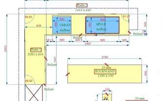 CAD Zeichnung der Granit Arbeitsplatten und Rückwände Atlantic Yellow