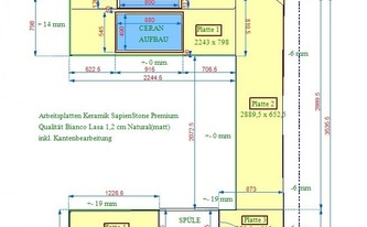CAD Zeichnung der Keramik SapienStone Arbeitsplatten Bianco Lasa