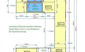 CAD Zeichnung der Keramik SapienStone Arbeitsplatten Bianco Lasa