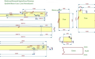 CAD Zeichnung der Keramik Rückwände und Seitenwangen Bianco Lasa