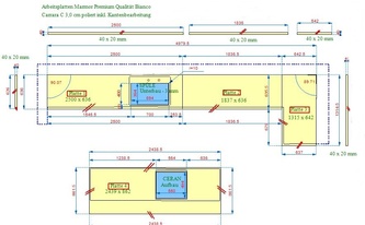 CAD Zeichnung der Marmor Bianco Carrara C Arbeitsplatten