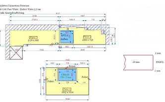 Zeichnung der Caesarstone Arbeitsplatten aus dem Material Pure White in München