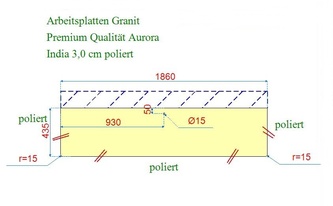 CAD Zeichnung der Auroa India Granit Arbeitsplatte