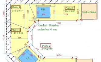 CAD Zeichnung der Cielo White Granit Arbeitsplatten