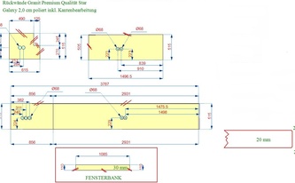 CAD Zeichnung der Granit Arbeitsplatten und Rückwande