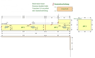 Zeichnung der Granit Rückwände in München