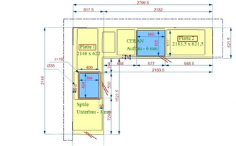 CAD Zeichnung der Silestone Arbeitsplatten