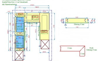 CAD Zeichnung der Küche in München mit Keramikplatten
