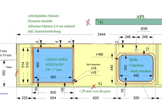 Zeichnung der Küchenzeile in München