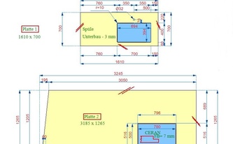 CAD Zeichnung der montierten Silestone Arbeitsplatten in München