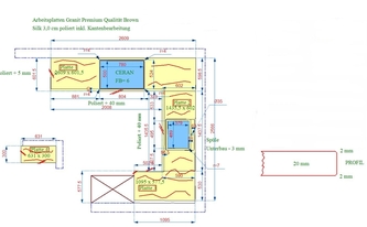 AutoCad Zeichnung für Granit Arbeitsplatten Brown Silk