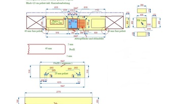 AutoCad Zeichnung für Granit Arbeitsplatte, Rückwand und Fensterbank Tropical Black