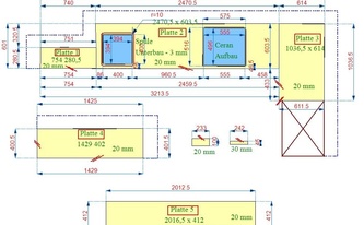 CAD Zeichnung der 5 Granit Arbeitsplatten