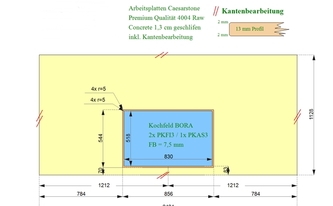 Zeichnung der Kücheninsel in Neuwied