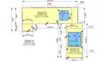 CAD Zeichnung der Granit Arbeitsplatten
