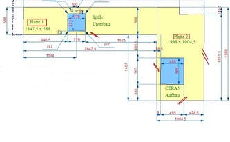 CAD Zeichnung der Caesarstone Arbeistplatten 