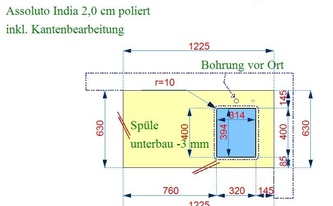 CAD Zeichnung der Granit Arbeitsplatte