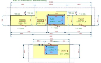 CAD Zeichnung der vier Granit Arbeitsplatten