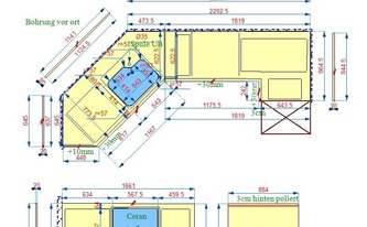 CAD Zeichnung der Granit Arbeistplatten und Seitenwange