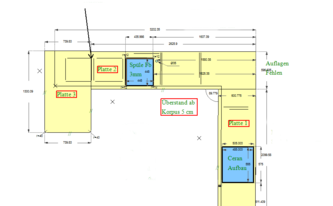 CAD Zeichnung der drei Granit Arbeitsplatten 