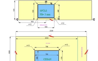 CAD Zeichnung der zwei Granit Arbeitsplatten
