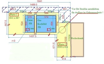 CAD Zeichnung der Blue in the Night Granit Arbeitsplatten