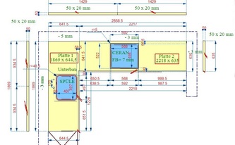 CAD Zeichnung der Granit Arbeitsplatten und Wischleisten