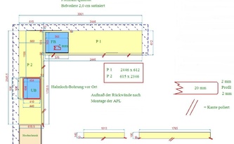 Zeichnung der Granit Arbeitsplatten Belvedere