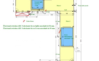 CAD Zeichnung der drei Arbeitsplatten und Fensterbank
