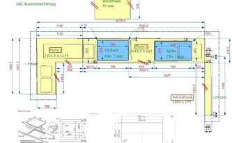 Zeichnung der Granit Arbeitsplatten und Rückwand