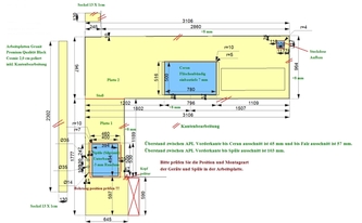 CAD Zeichnung der Arbeitsplatten und Wischleisten