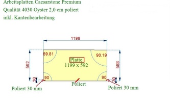 CAD Zeichnung der Caesarstone Arbeitsplatte Oyster