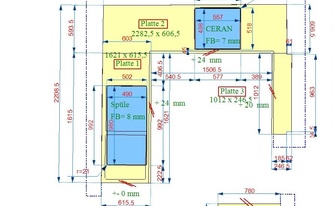 CAD Zeichnung der Silestone Arbeitsplatten