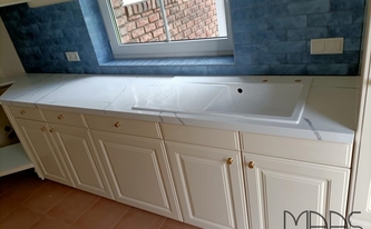 CTX-BasicQuarz Arbeitsplatte 1628 Venus White mit Spüle