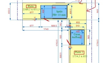 CAD Zeichnung der Granit Arbeitsplatten für Rheinbach